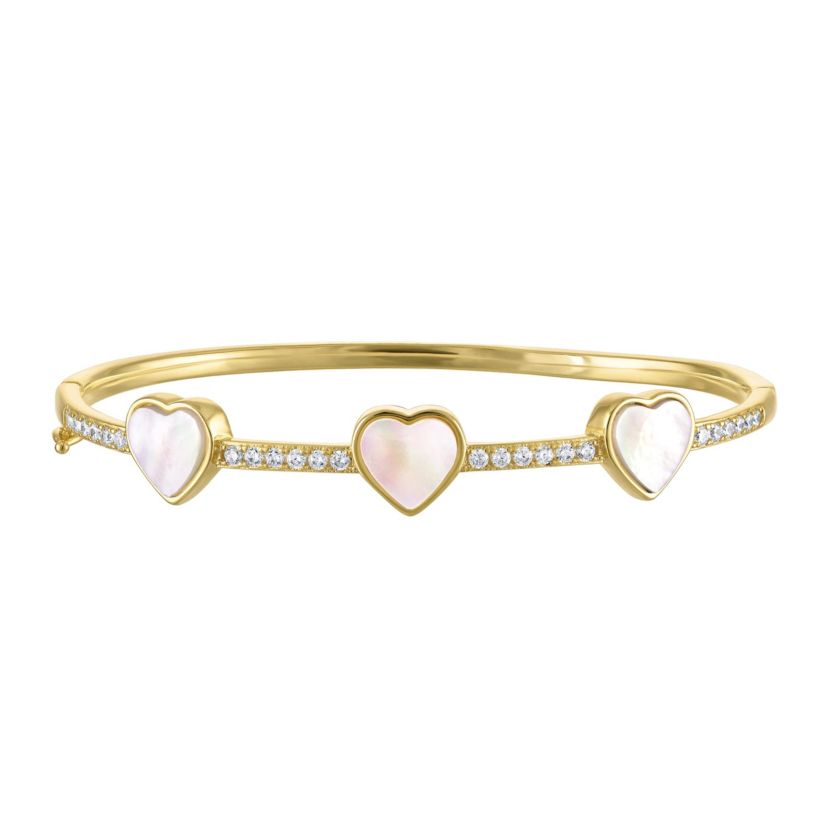 Gold Plated Mother Of Pearl Heart Bangle