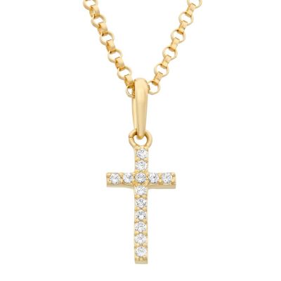 Jordan Blue NYC Lab Created 14K Gold Kid's CZ Cross Pendant