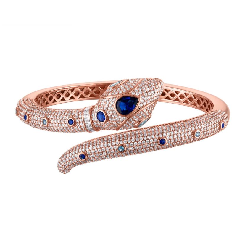 Lab Created Rose Gold Plated Cz Snake Bangle