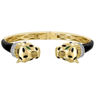 Jordan Blue NYC Lab Created Gold Plated Cz And Enamel Panther Bangle