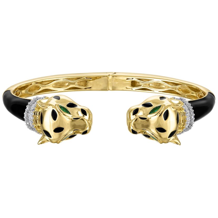 Lab Created Gold Plated Cz And Enamel Panther Bangle