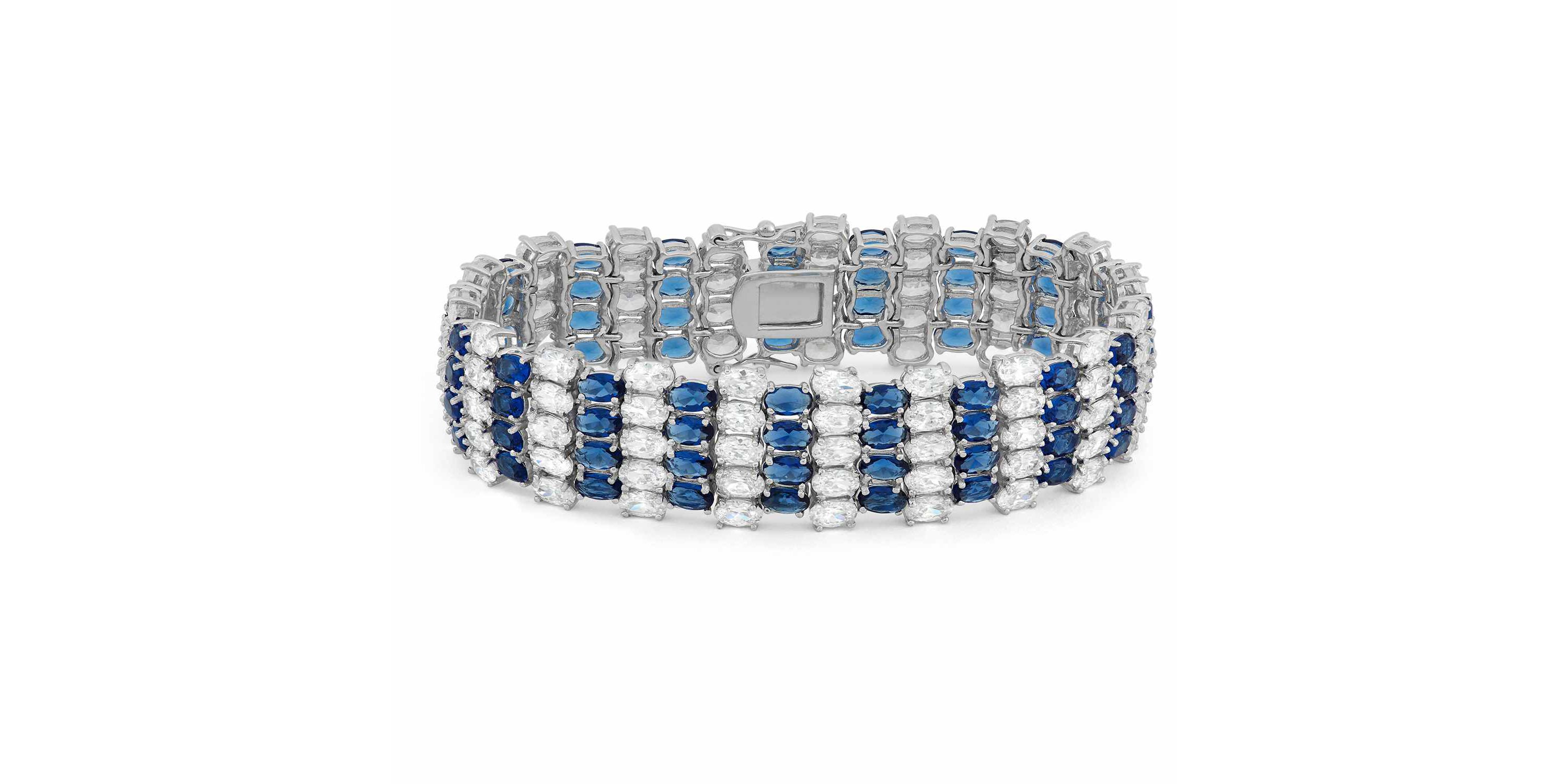 Lab Created Silver Plated Simulated Sapphire Bracelet