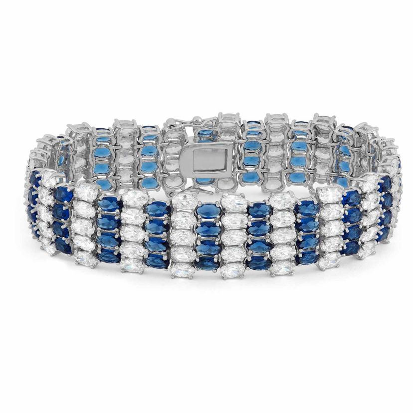 Lab Created Silver Plated Simulated Sapphire Bracelet