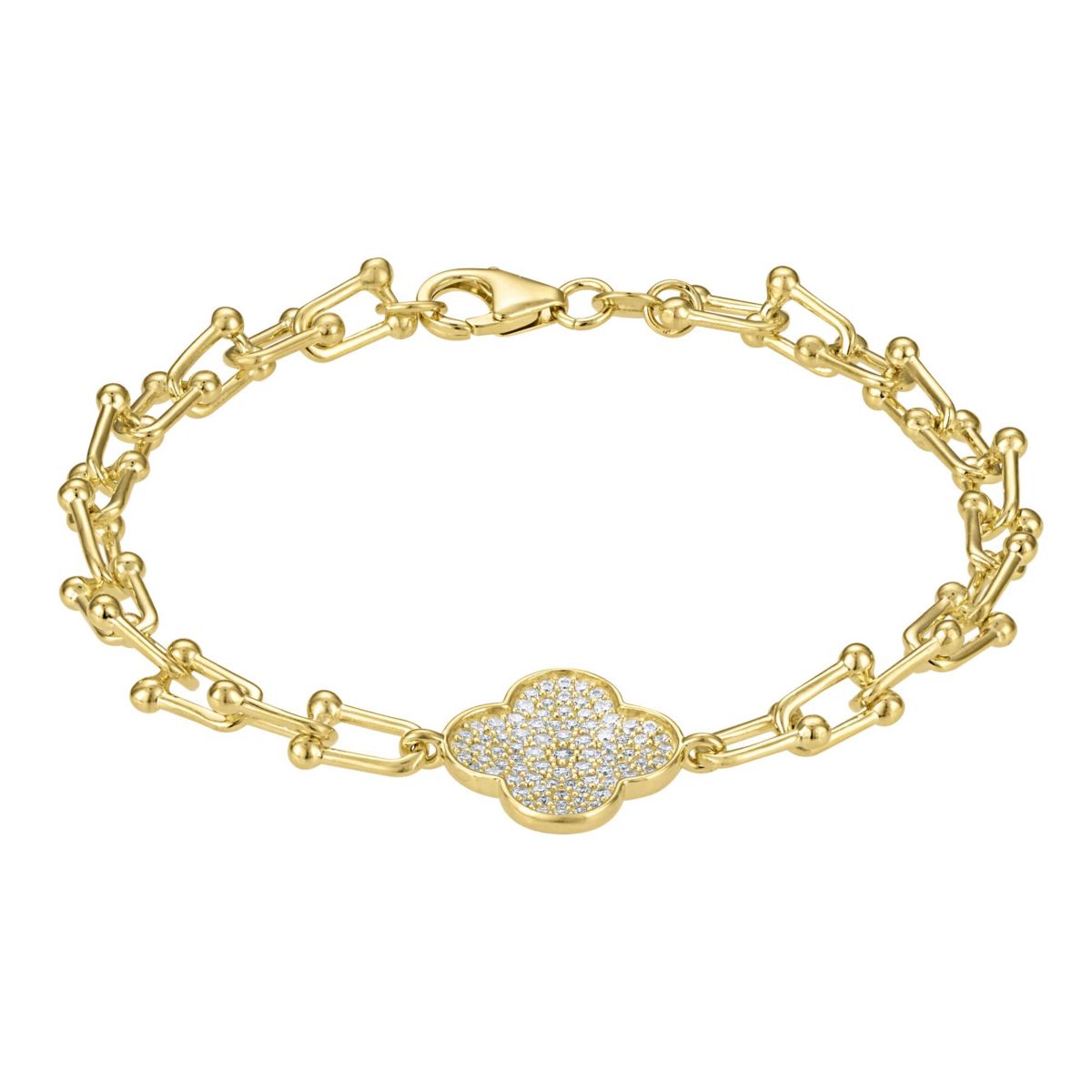 Lab Created Sterling Silver White Cz Clover Bracelet