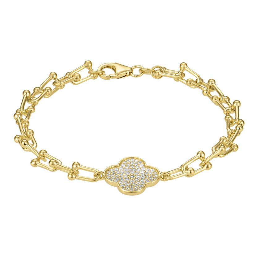 Lab Created Sterling Silver White Cz Clover Bracelet