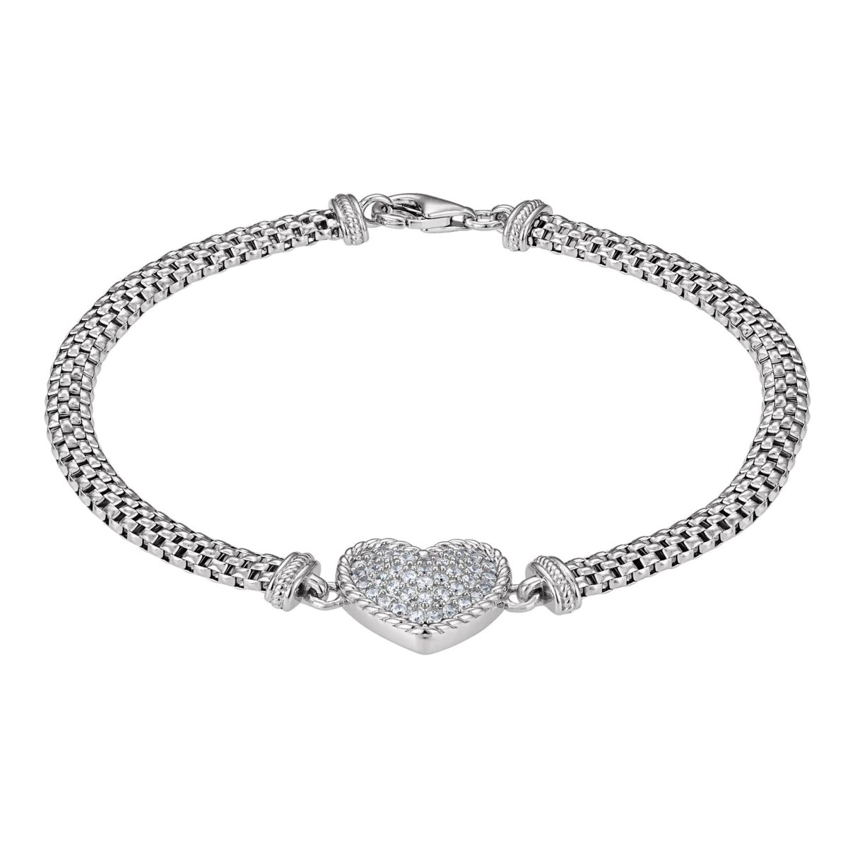 Lab Created Sterling Silver White Cz Heart Mesh Bracelet