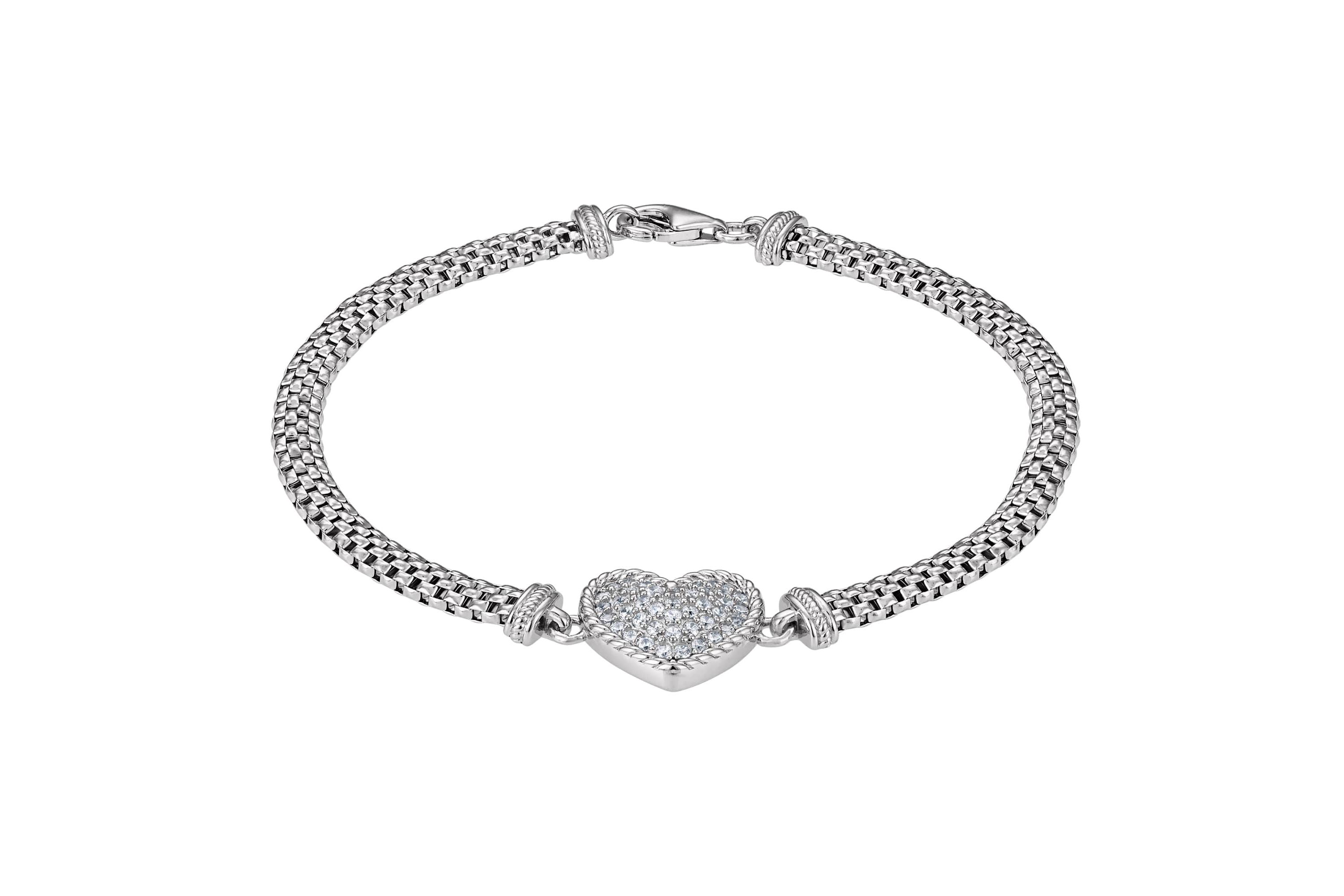 Lab Created Sterling Silver White Cz Heart Mesh Bracelet