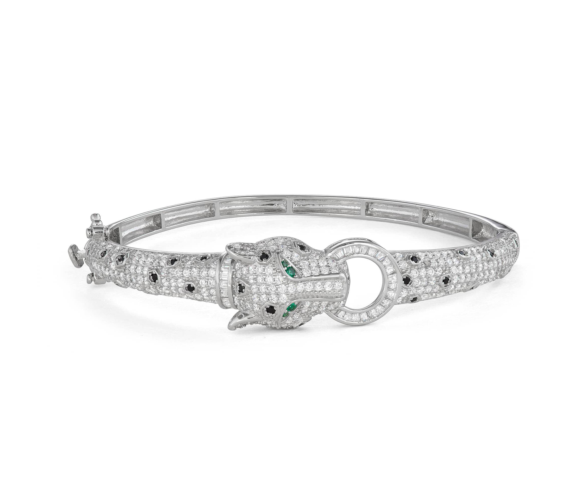 Lab Created Sterling Silver Cz Panther Head Bangle Bracelet