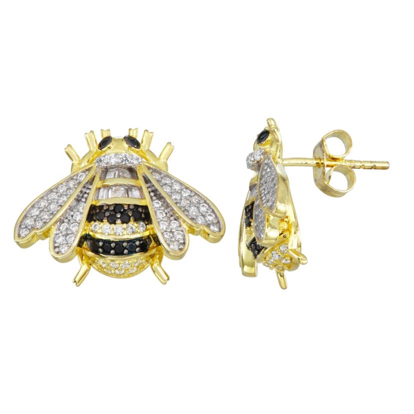 Lab Created Stelring Silver Cz Bee Stud Earring