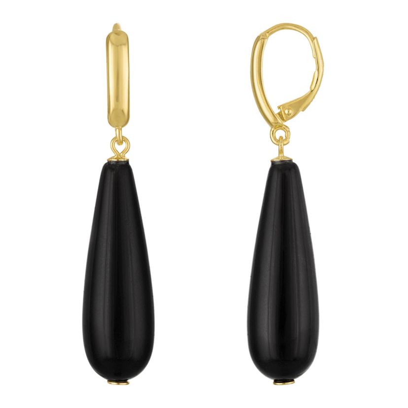 Gold plated ss black aventura dangle earrings