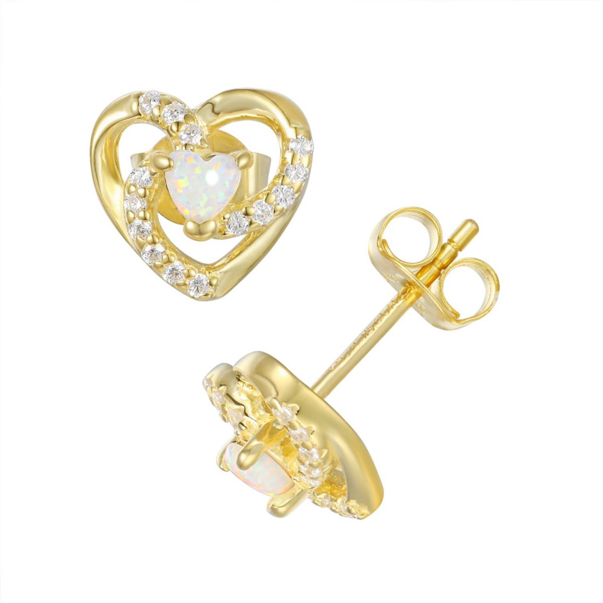 Gold Plated Silver Cr Opal Heart Earrings