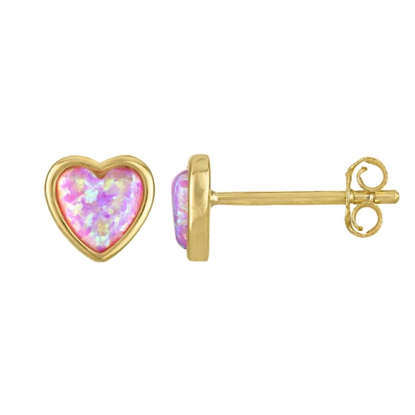 Gold Over Silver Cr Opal Heart Stud