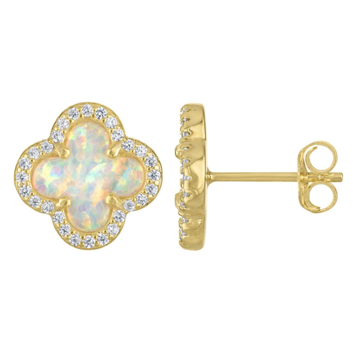 Gold Plated Silver Cr Opal Clover Stud