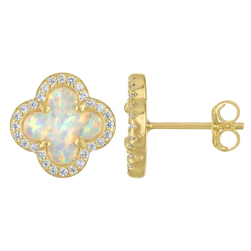 Gold Plated Silver Cr Opal Clover Stud
