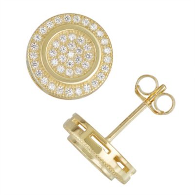 Jordan Blue NYC Men's Lab Created Gold Plated Silver CZ Pave Round Stud Earrings, Yellow