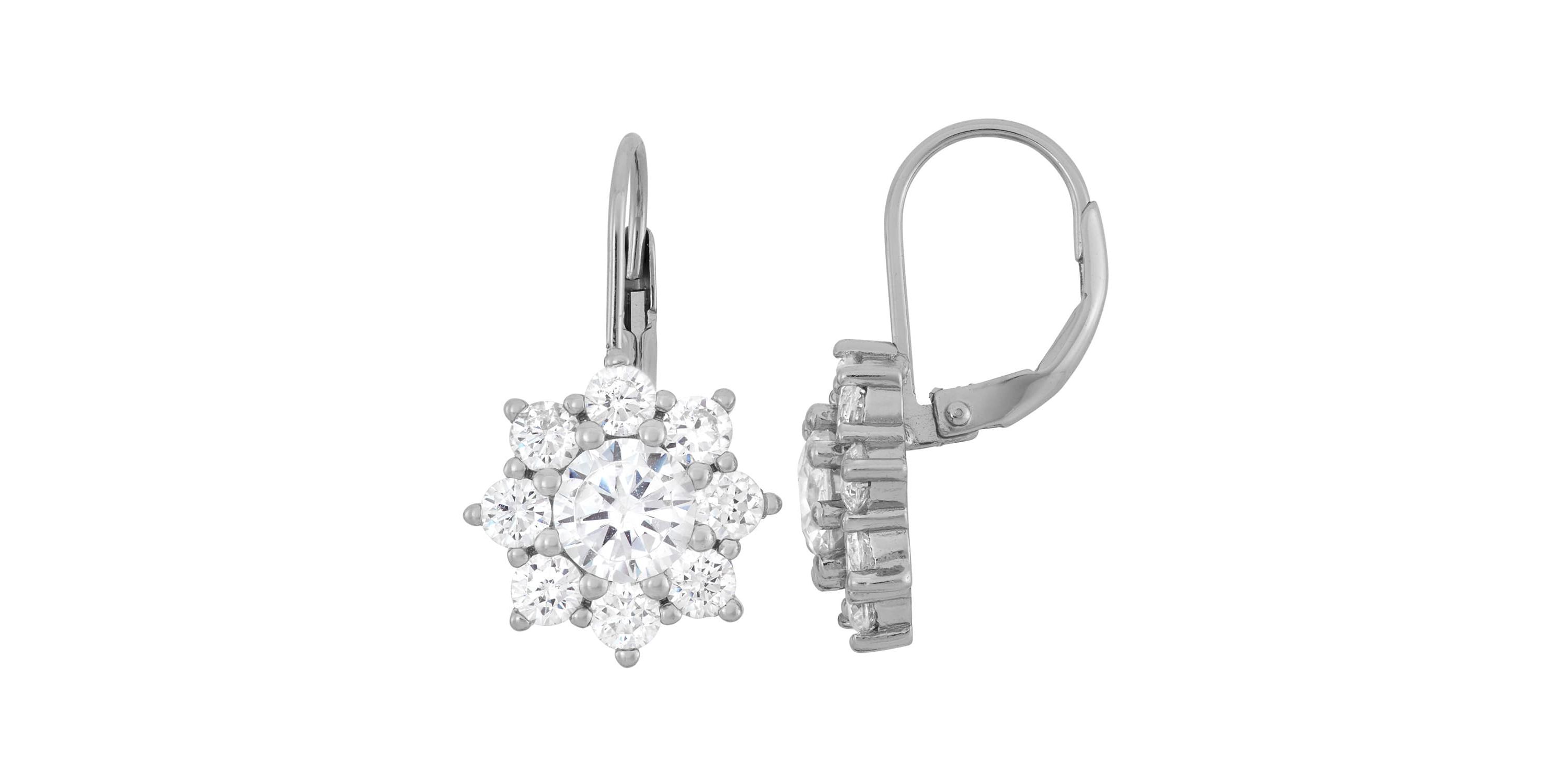 Lab Created Sterling Silver Cz Flower Leverback Earrings