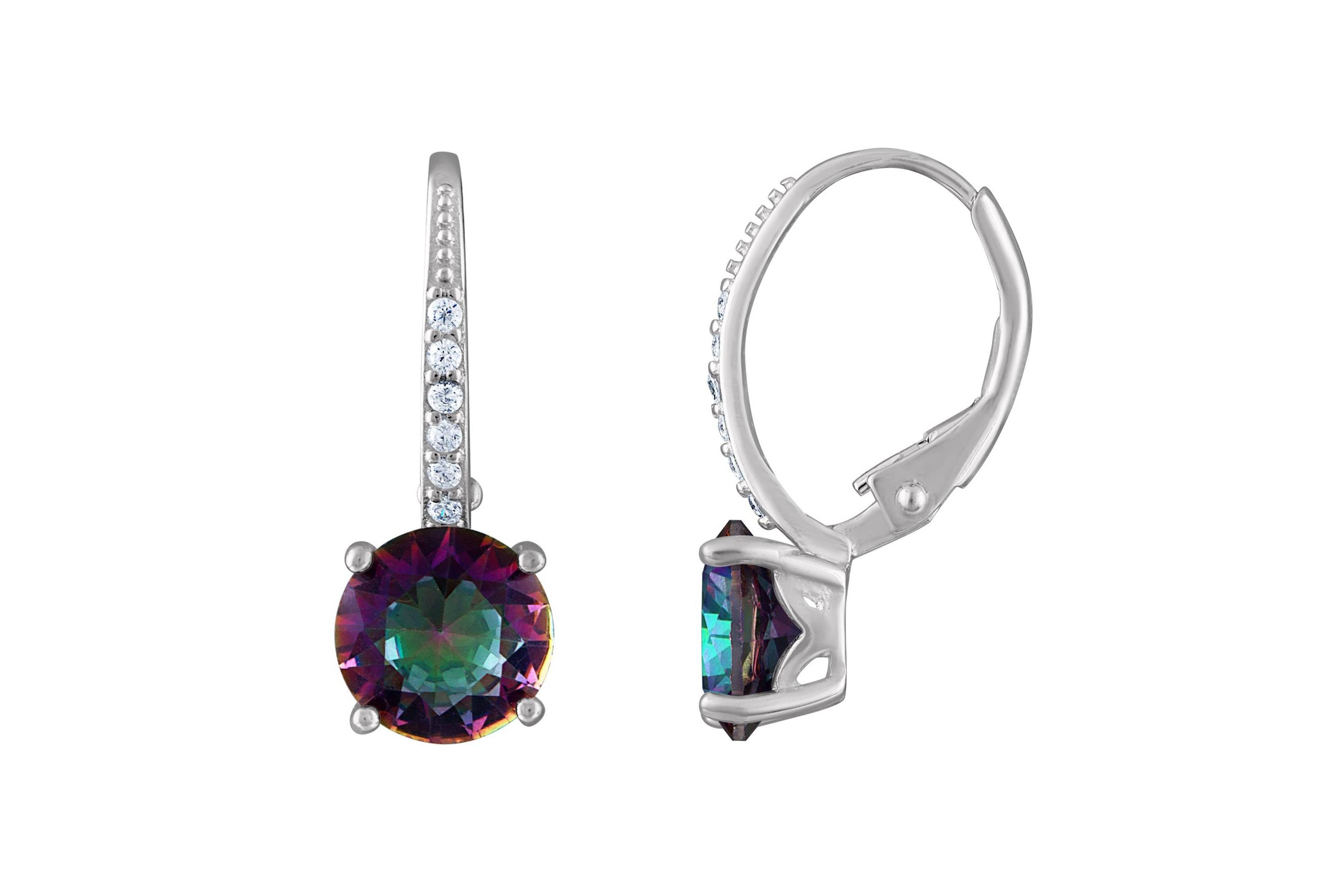 Lab Created Sterling Silver Simulated Rainbow Leverback Earrings