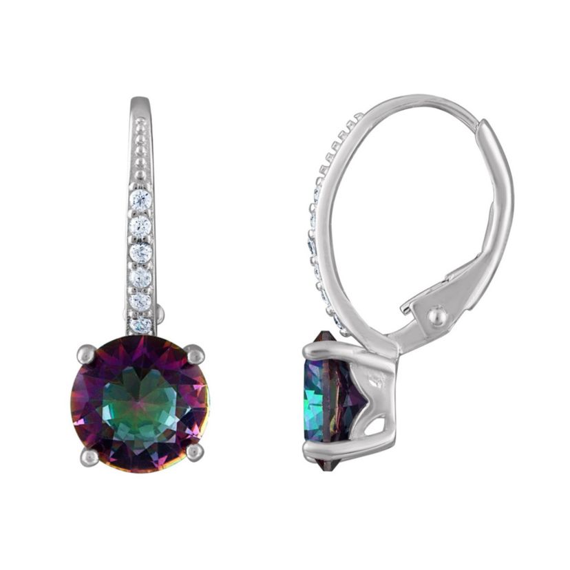 Lab Created Sterling Silver Simulated Rainbow Leverback Earrings