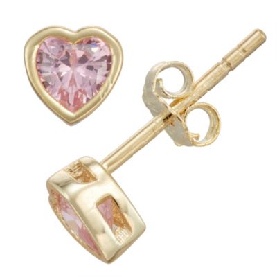 Jordan Blue NYC Lab Created Sterling Silver Pink CZ Heart Bezel Stud Earrings