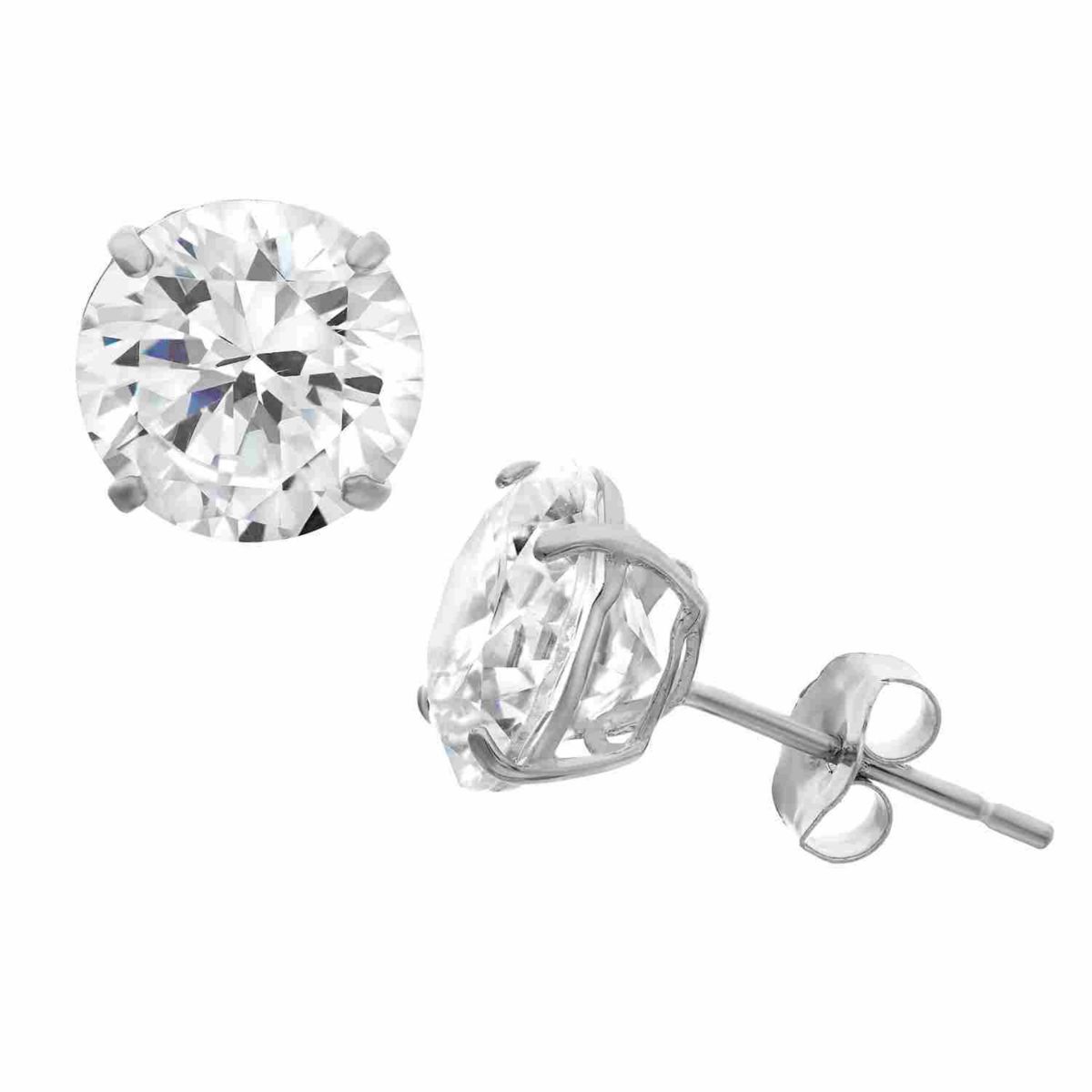 Lab Created Sterling Silver 8mm Round White Cz Stud Earrings