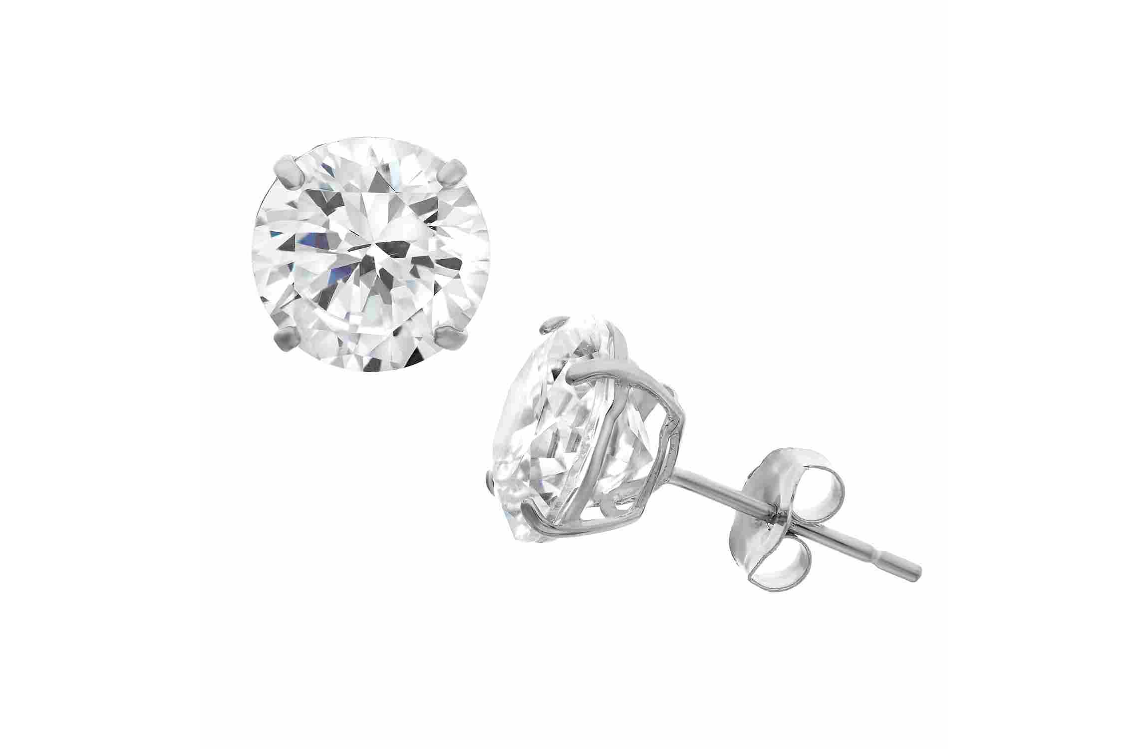 Lab Created Sterling Silver 8mm Round White Cz Stud Earrings
