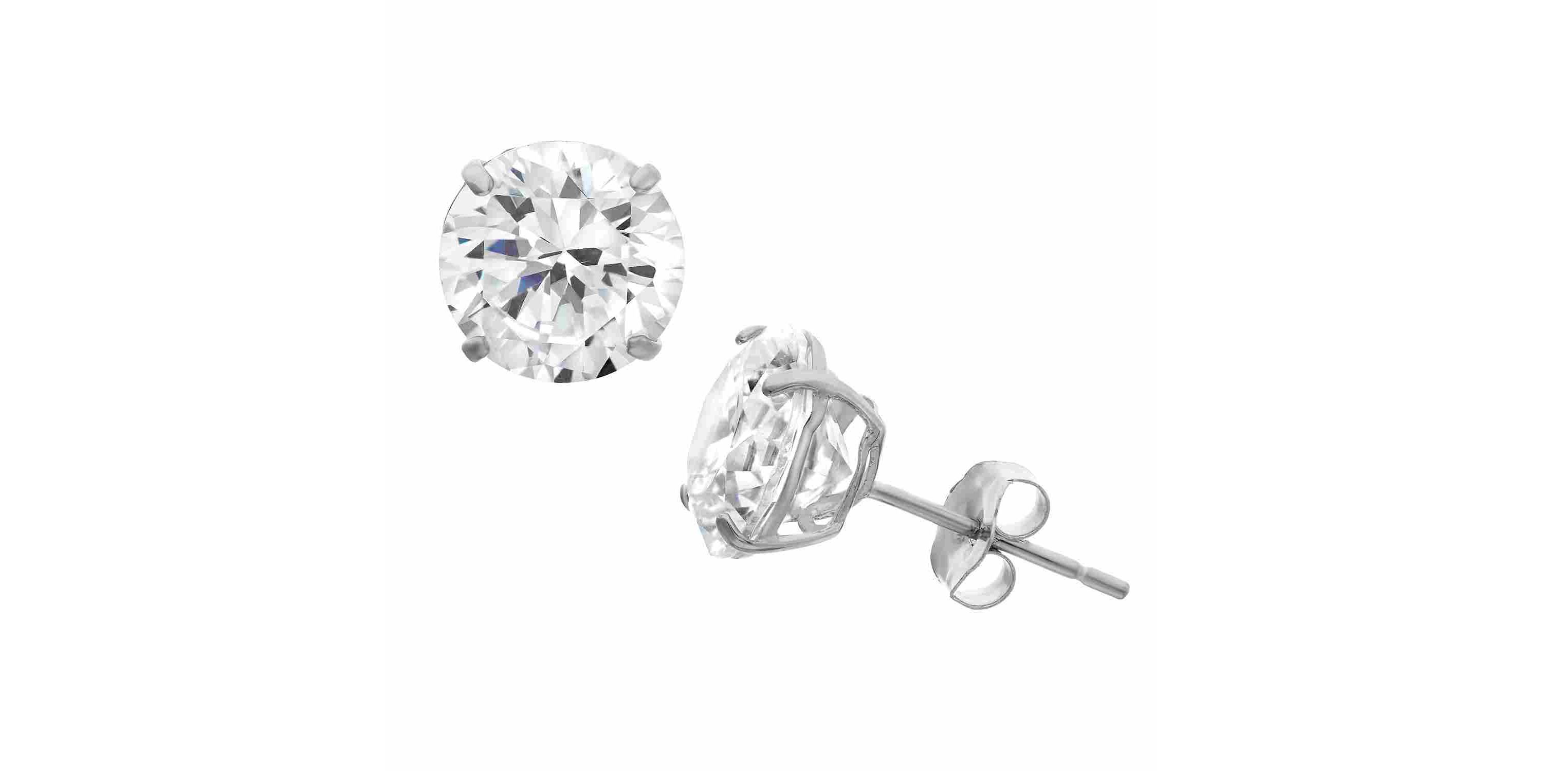 Lab Created Sterling Silver 8mm Round White Cz Stud Earrings