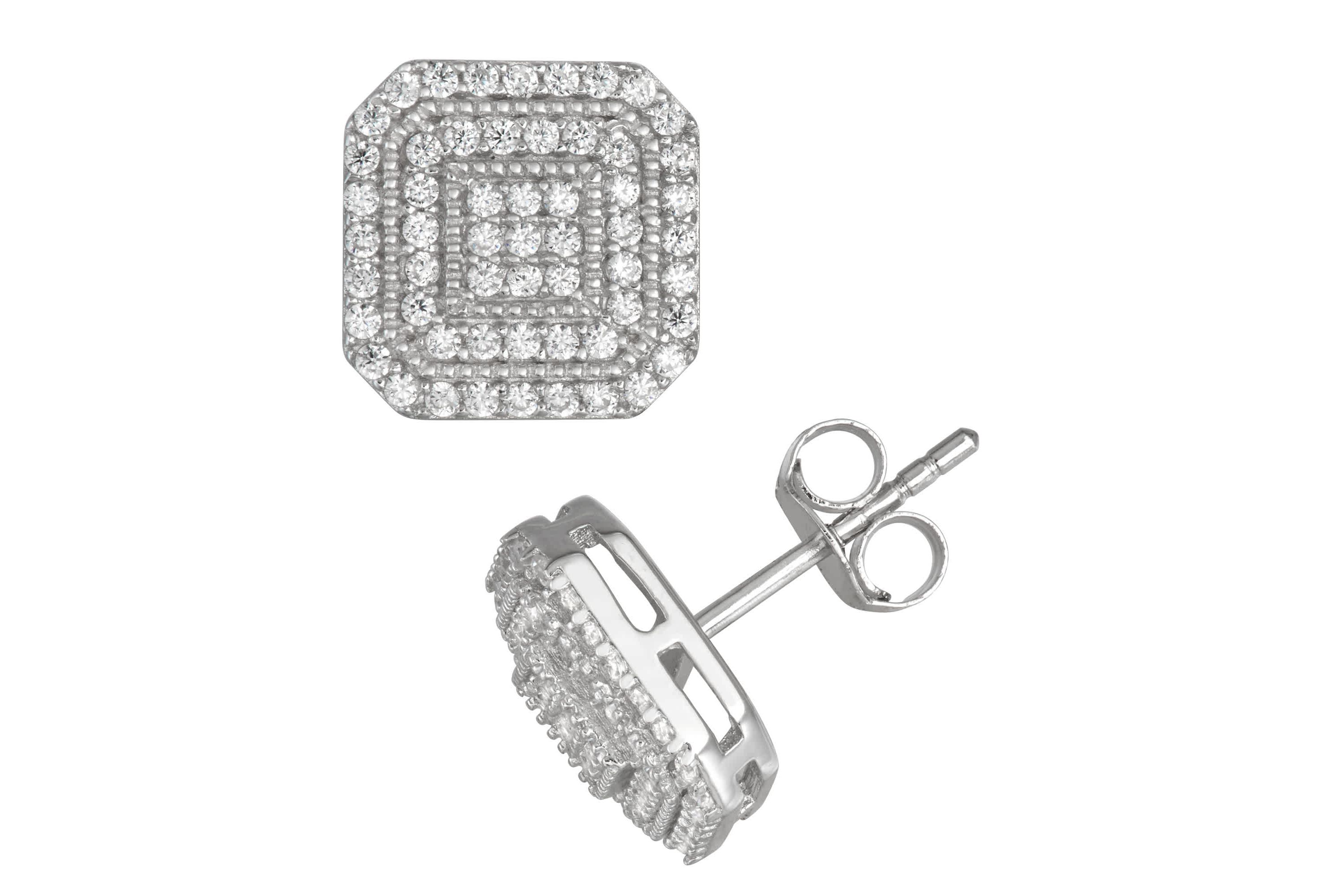 Lab Created Sterling Silver Cz Cluster Stud Earrings