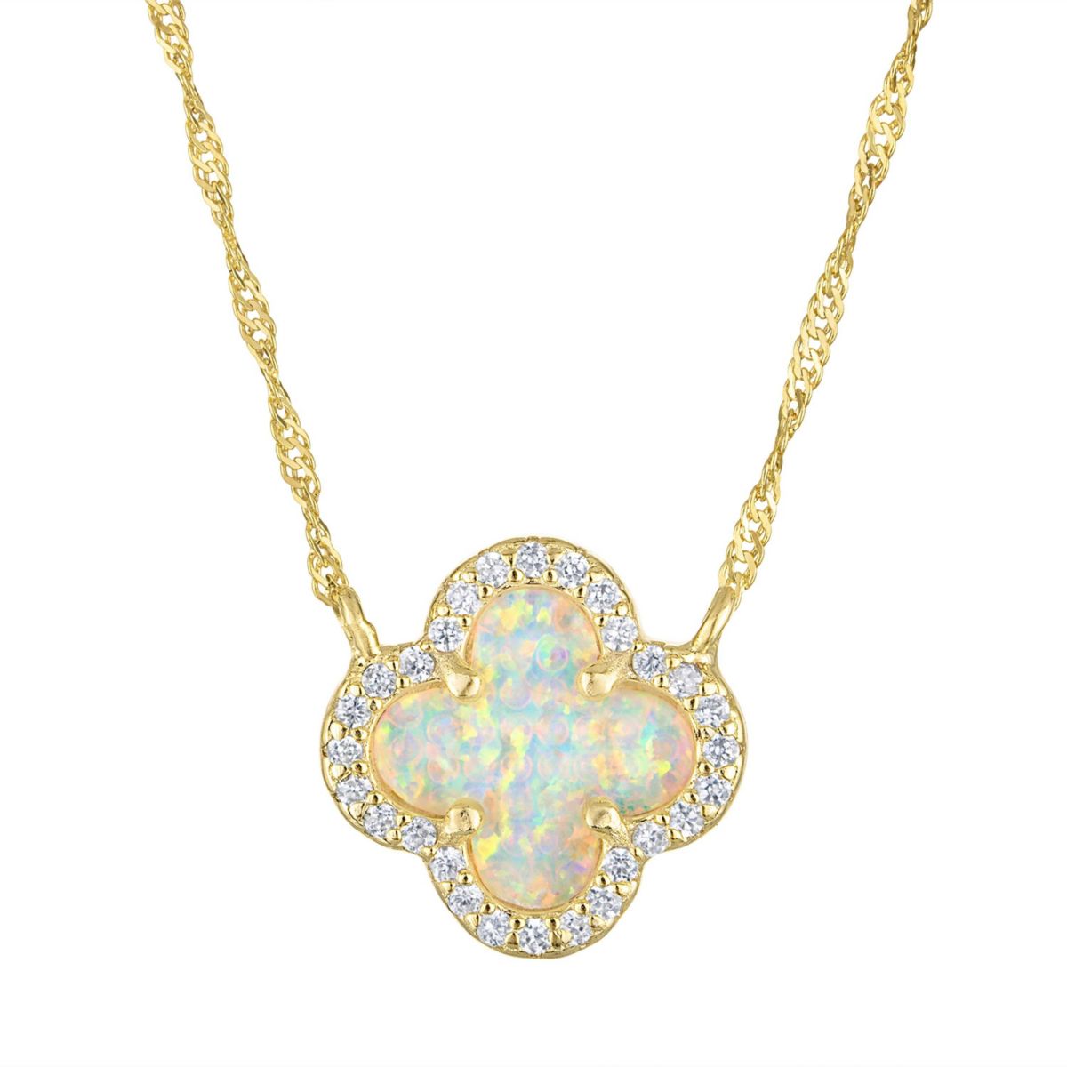 Gold Plated Silver Cr Opal Clover Necklace
