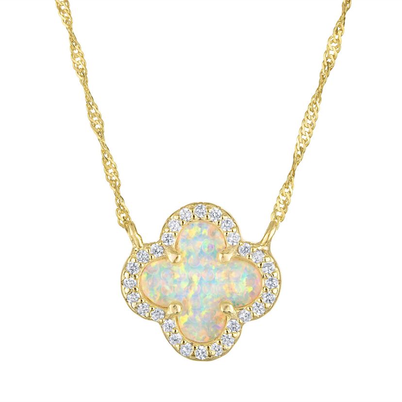 Gold Plated Silver Cr Opal Clover Necklace