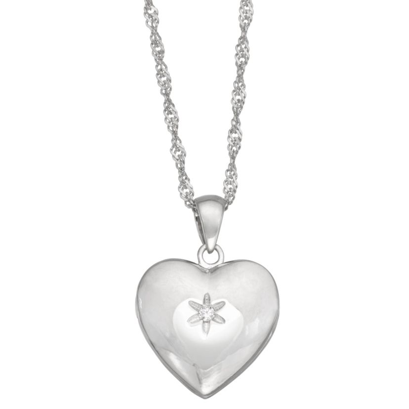 Lab Created Sterling Silver White Cz Heart Pendant Necklace