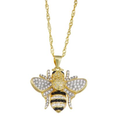 Jordan Blue NYC Lab Created Sterling Silver Black And White Cz Bee With Chain, Yellow