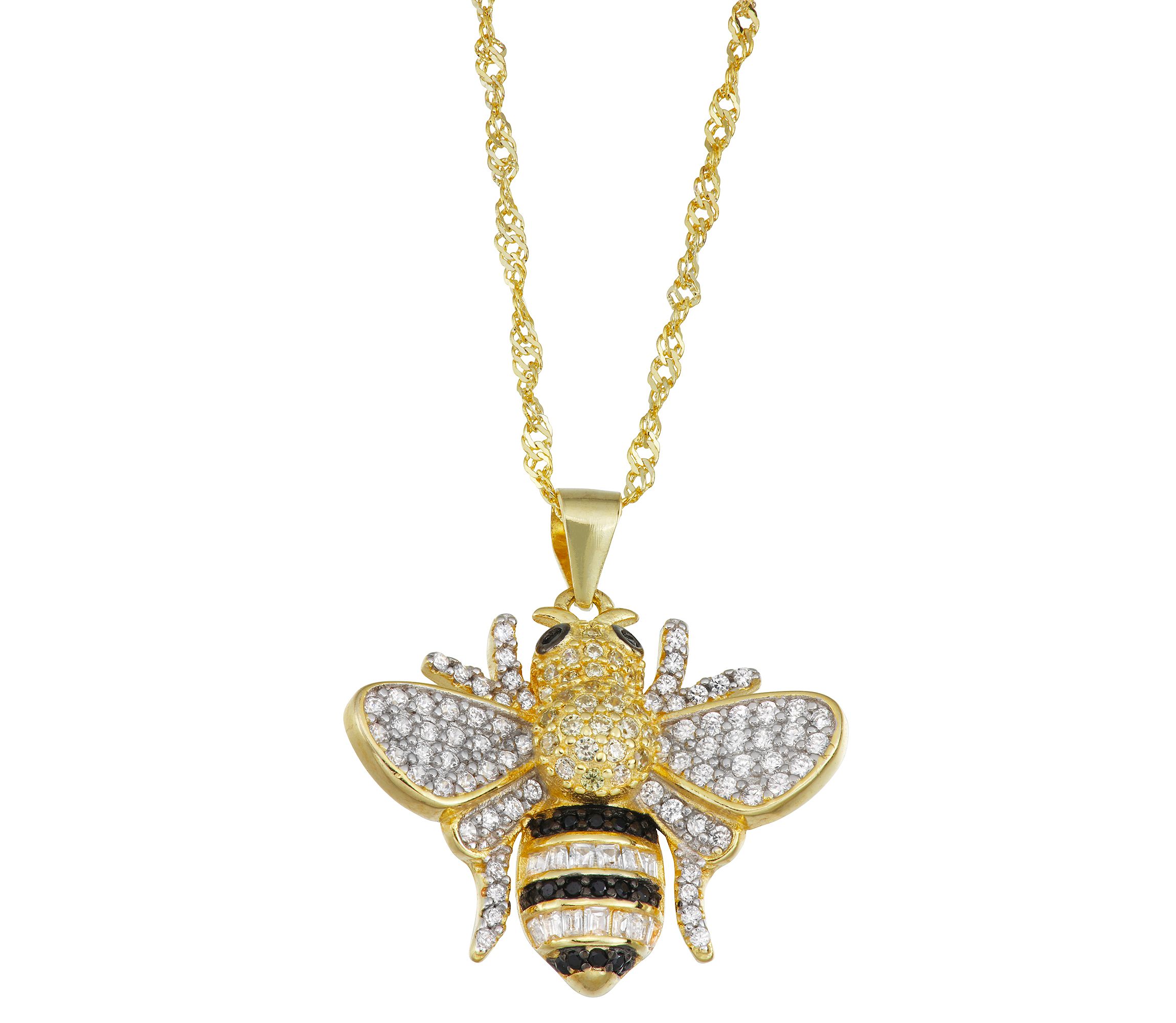 Lab Created Sterling Silver Black And White Cz Bee With Chain 