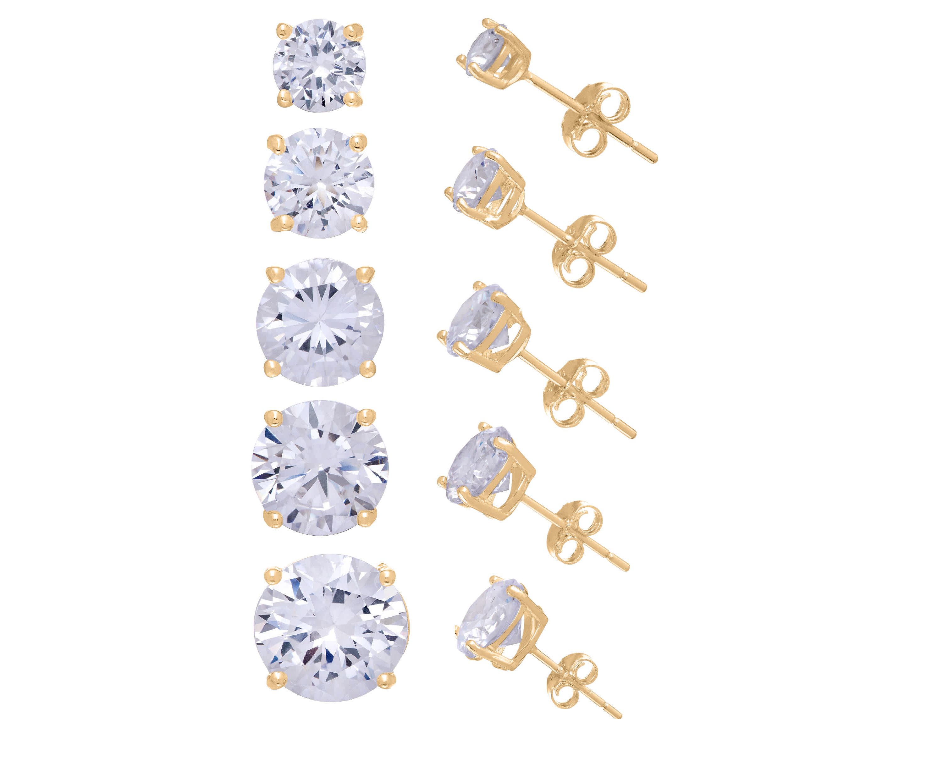 Lab Created Gold Plated Silver White Cz 5Pc 4-8mm Stud Earring Set