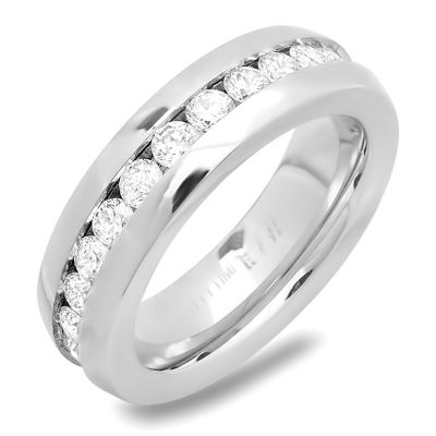 STEELTIME Ladies 18k white gold plated brass, mother of pearl and simulated diamonds heart ring, Silver, 6