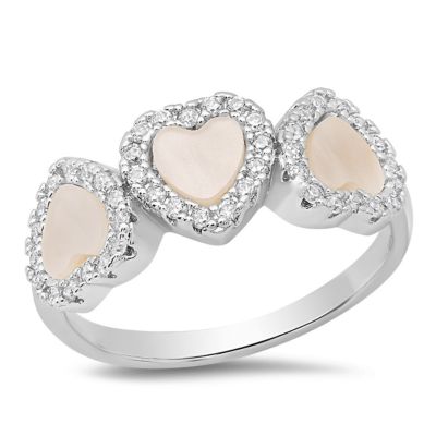 STEELTIME Ladies 18k white gold plated brass, mother of pearl and simulated diamonds heart ring
