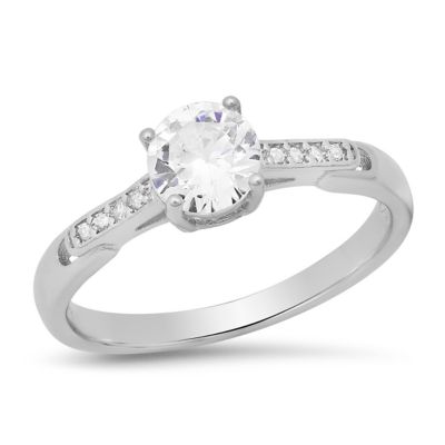 STEELTIME Ladies 18k white gold plated brass simulated princess cut diamond engagement and band ring set