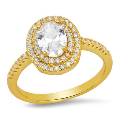 STEELTIME Ladies 18k white gold plated brass simulated cushion red and white diamonds engagement ring