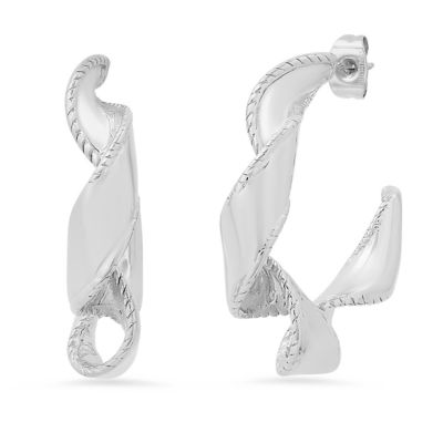 STEELTIME Ladies 18k gold plated stainless steel ribbon twist hoop earrings, Silver