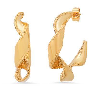 STEELTIME Ladies 18k gold plated stainless steel ribbon twist hoop earrings