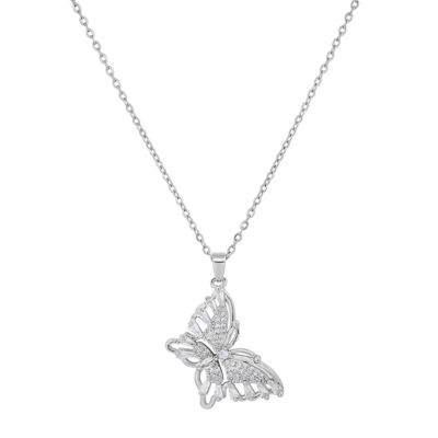 STEELTIME Ladies 18k white gold plated brass and simulated diamonds butterfly pendant
