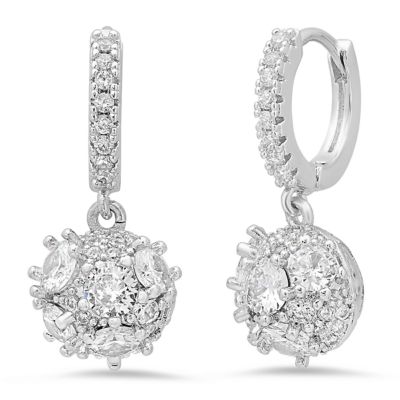 STEELTIME Ladies 18k gold plated stainless steel round starburst huggie earrings, Silver