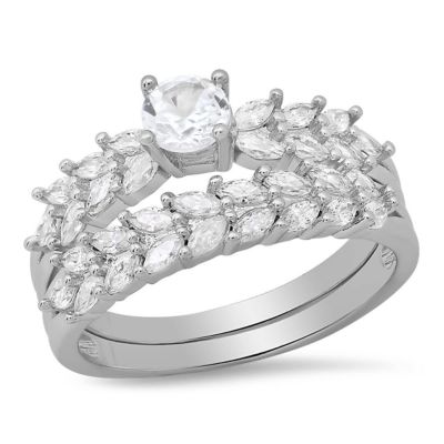 STEELTIME Ladies 18k white gold plated brass simulated cushion red and white diamonds engagement ring, Silver, 6