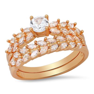 STEELTIME Ladies 18k white gold plated brass simulated cushion red and white diamonds engagement ring, Silver