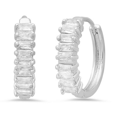 STEELTIME Ladies 18k gold plated brass and multi colored simulated diamonds huggie earrings, Silver