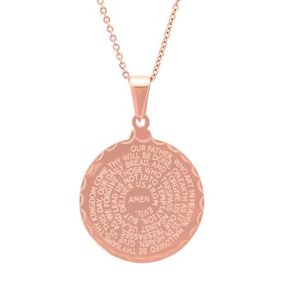 STEELTIME Ladies double sided 18k rose gold plated stainless steel lord's prayer and serenity prayer pendant