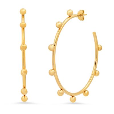 STEELTIME Ladies 18k gold plated stainless steel bead ball cuff hoop earrings