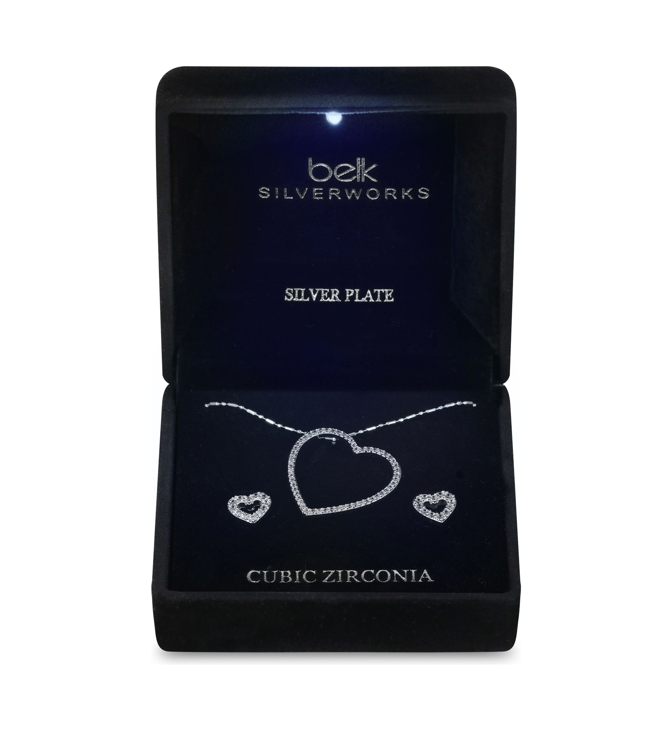 Lab Grown Silver Plated Cubic Zirconia Open Heart Pendant and Earrings Set