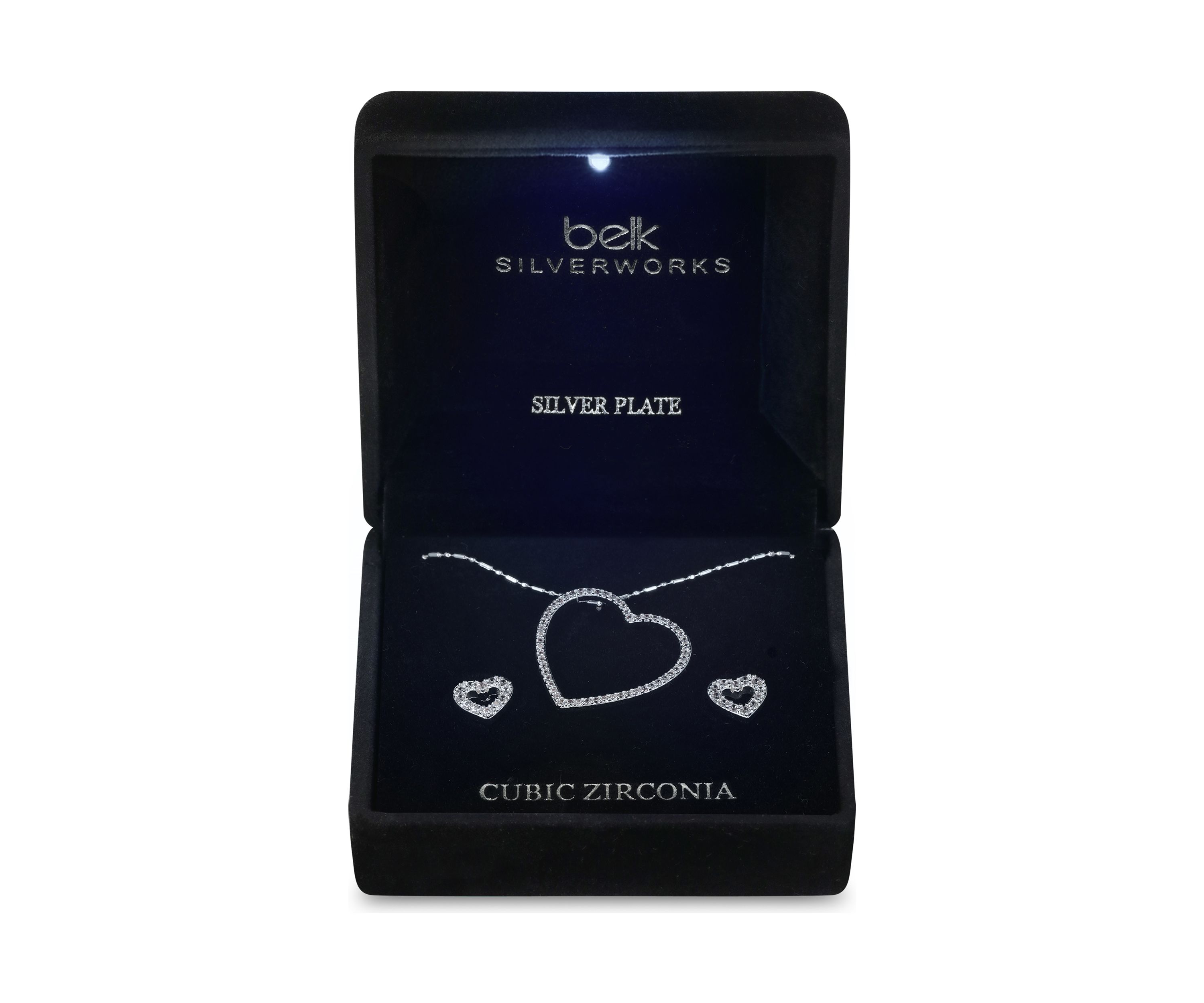 Lab Grown Silver Plated Cubic Zirconia Open Heart Pendant and Earrings Set