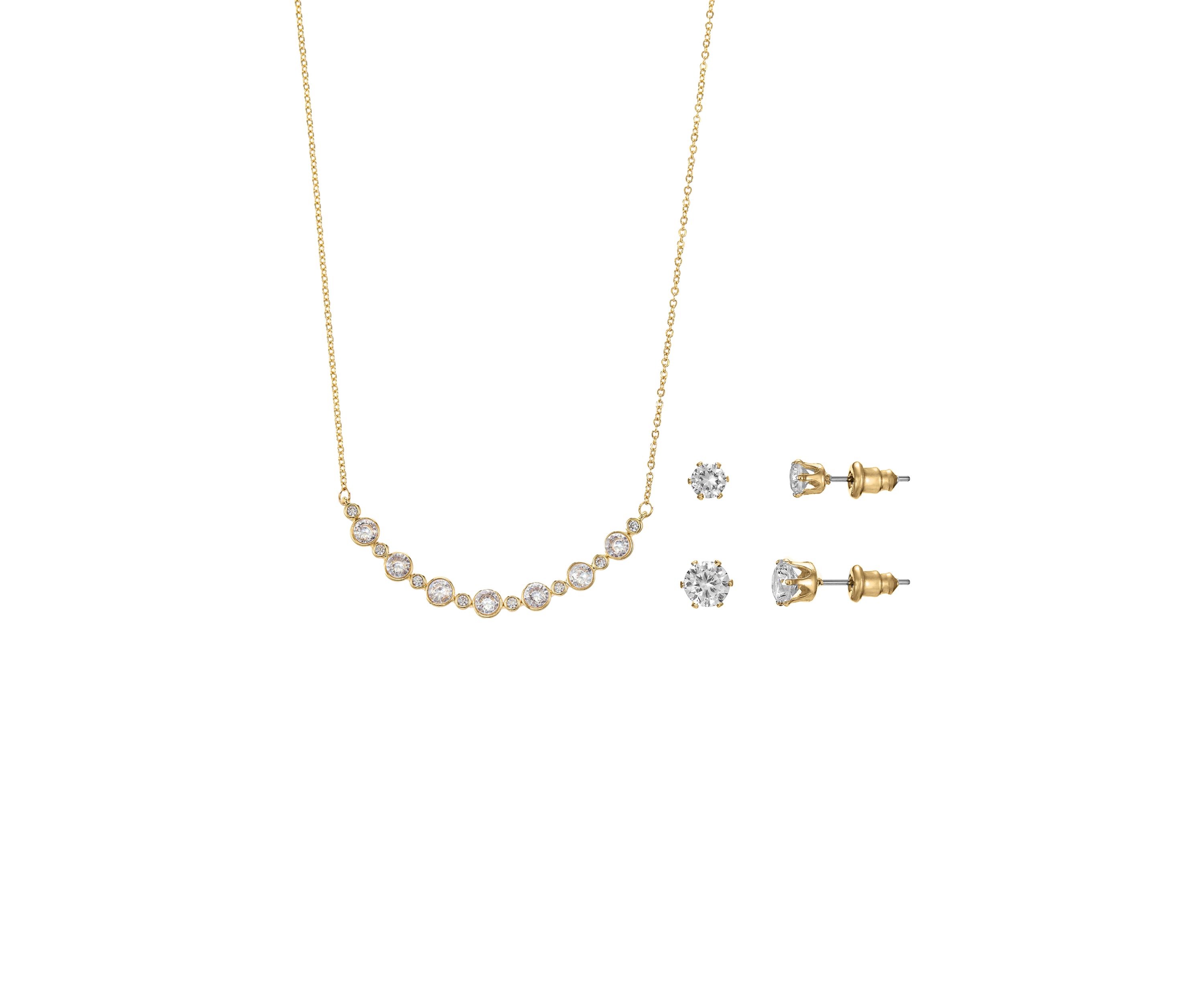 Lab Grown Gold Plated Mixed Round Cubic Zirconia Necklace and Multi Earrings Set