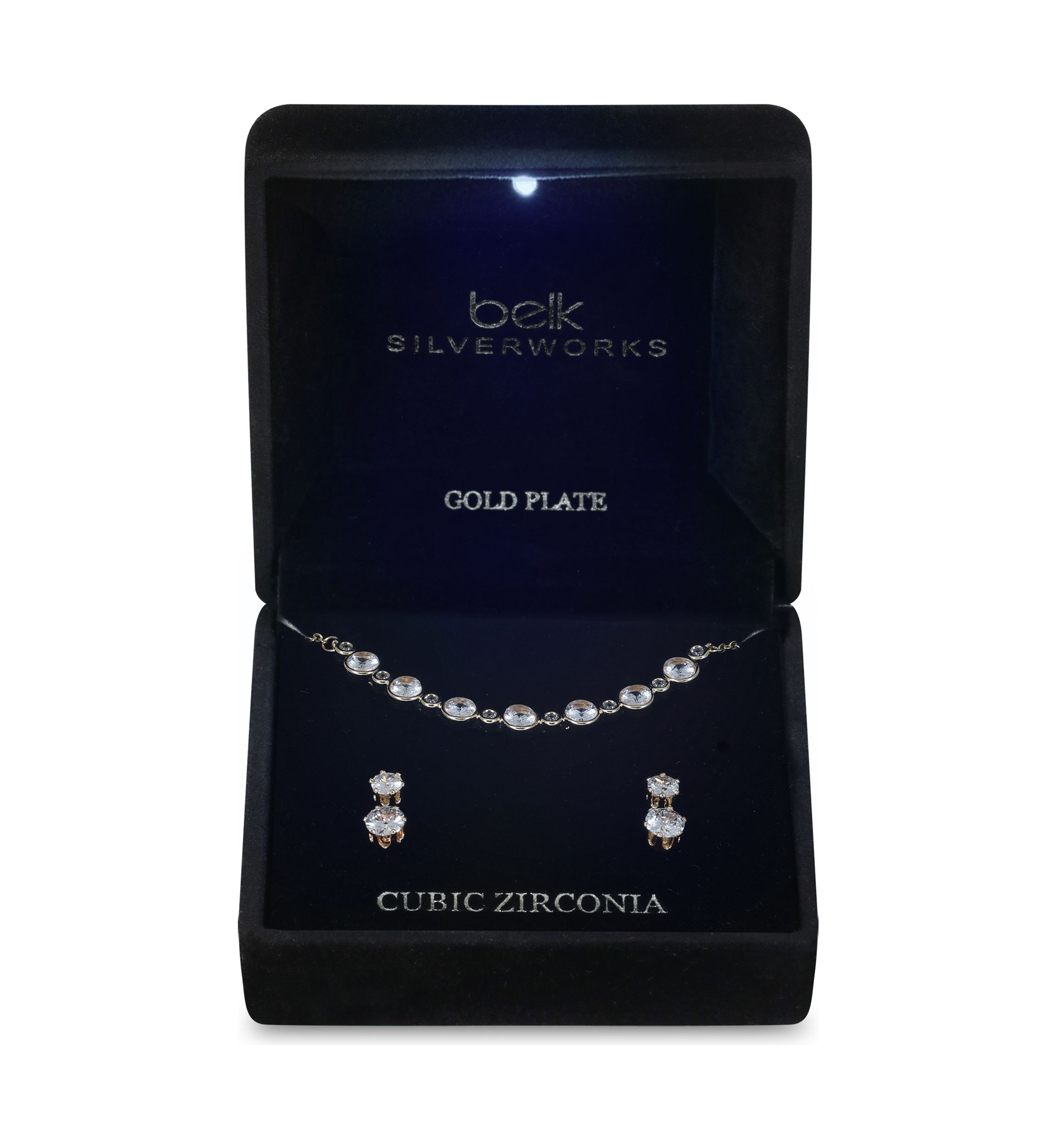 Lab Grown Gold Plated Mixed Round Cubic Zirconia Necklace and Multi Earrings Set